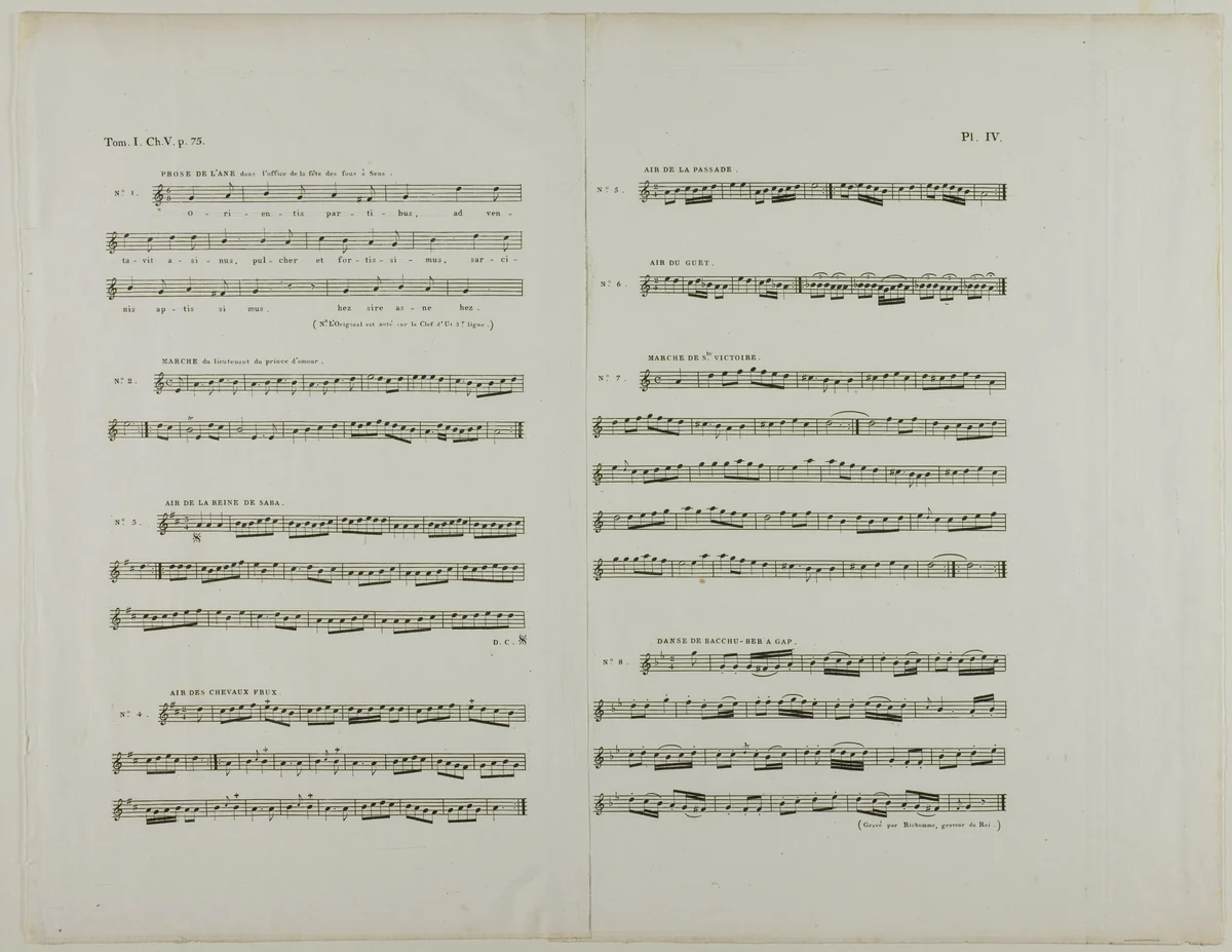 Music for the Donkey in the Office of the Feast of Fools by Aubin-Louis Millin
Jules Théodore Richomme, print, 1807-1808