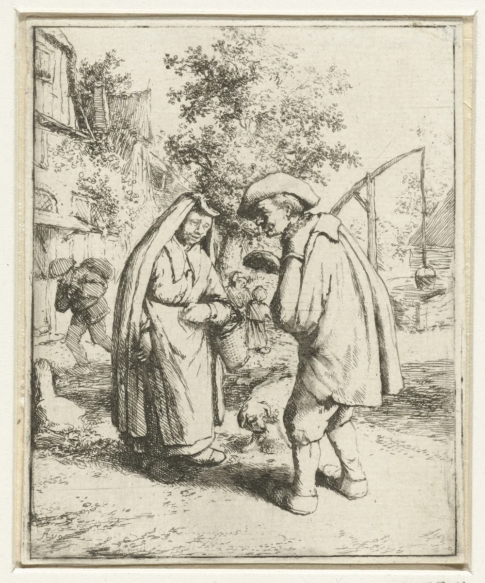 Man en vrouw in gesprek by Adriaen van Ostade, print, 1646-1650