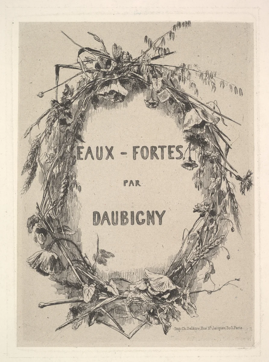 Wreath of Wildflowers, title page for "Eaux-Fortes par Daubigny" by Charles-François Daubigny, print, 1850