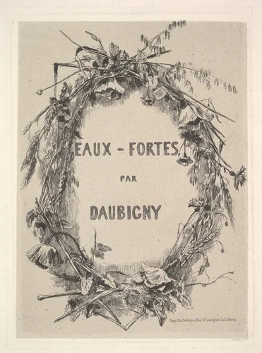 Wreath of Wildflowers, title page for "Eaux-Fortes par Daubigny" by Charles-François Daubigny, print, 1850