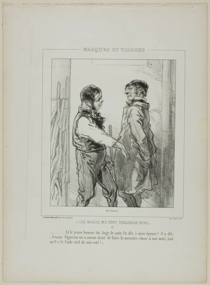 Les maris me font toujours rire: Et le jeune homme... by Paul Gavarni, print, 1853