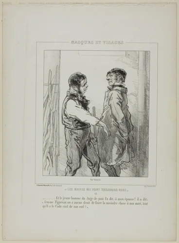 Les maris me font toujours rire: Et le jeune homme... by Paul Gavarni, print, 1853