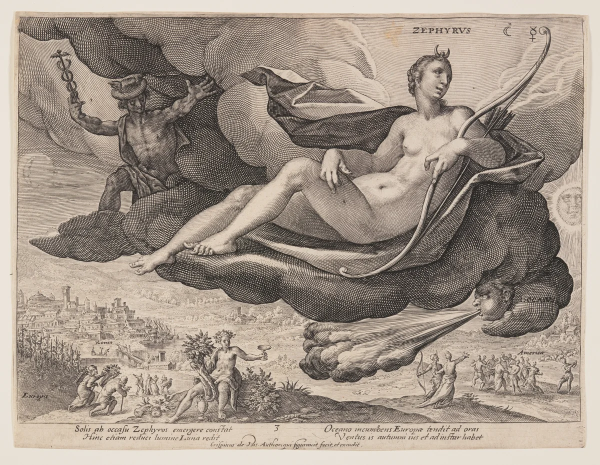 Zephyrus, from The Winds by Crispijn van de Passe I, print, 1603