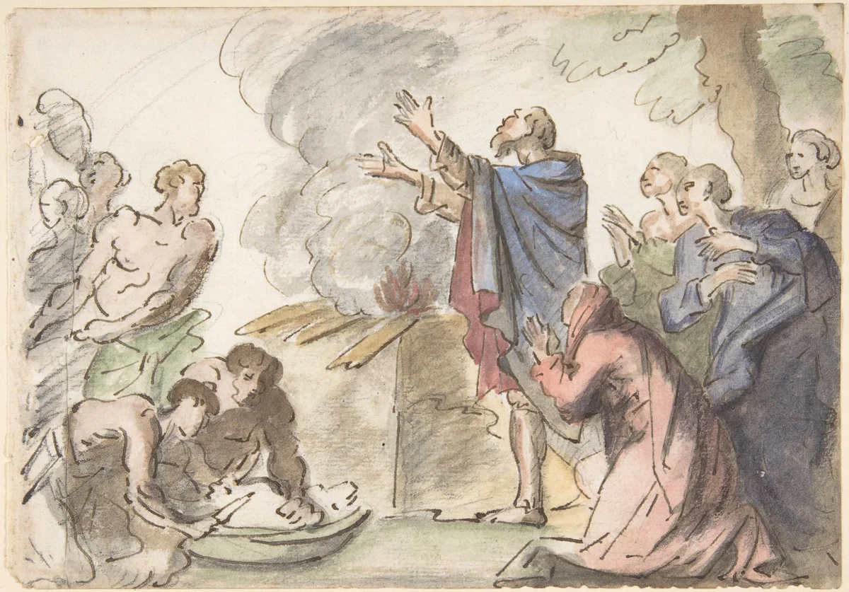 Sacrifice of Noah (?) by anonymous, drawing, 1700-1800