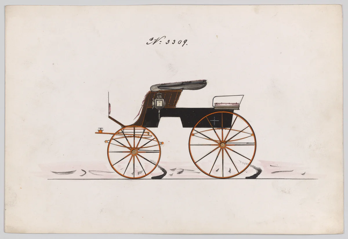 Design for Stanhope Phaeton, no. 3309 by Brewster & Co., drawing, 1877