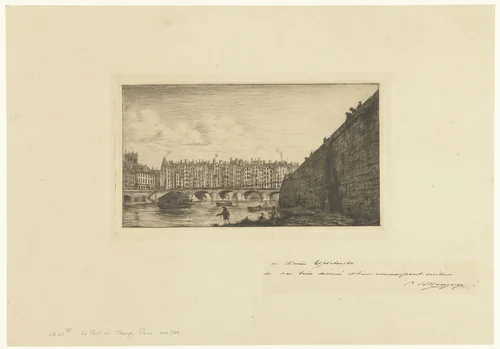 Pont-au-Change en kademuur langs Seine in Parijs by Charles Meryon, print, 1854
