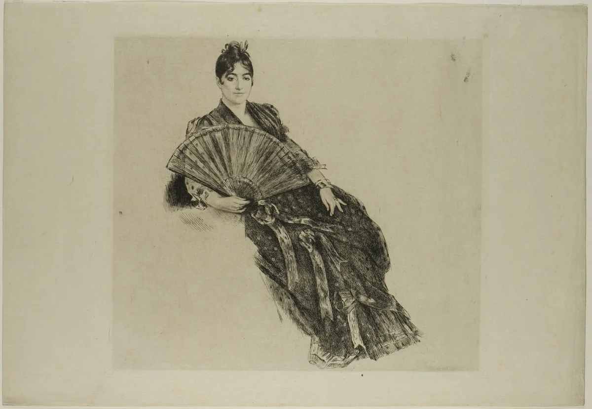 Woman with a Fan by Felix Bracquemond, print, 1881-1891