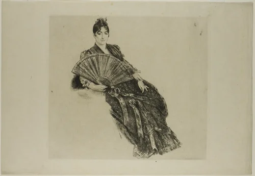 Woman with a Fan by Felix Bracquemond, print, 1881-1891