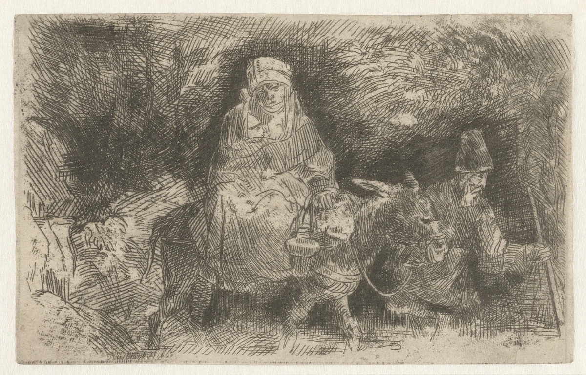The flight into Egypt crossing a brook by anonymous, print, 1654