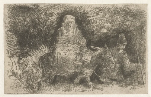The flight into Egypt crossing a brook by anonymous, print, 1654