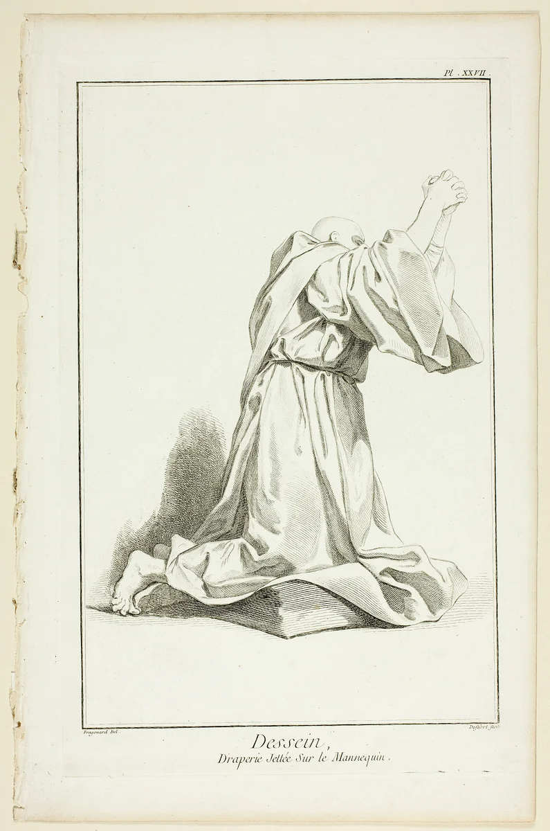 Design: Drapery Arranged On a Model, from Encyclopédie by Jean Honoré Fragonard, print, 1762-1777