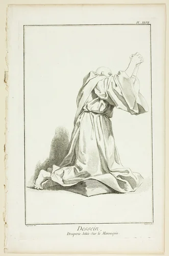 Design: Drapery Arranged On a Model, from Encyclopédie by Jean Honoré Fragonard, print, 1762-1777