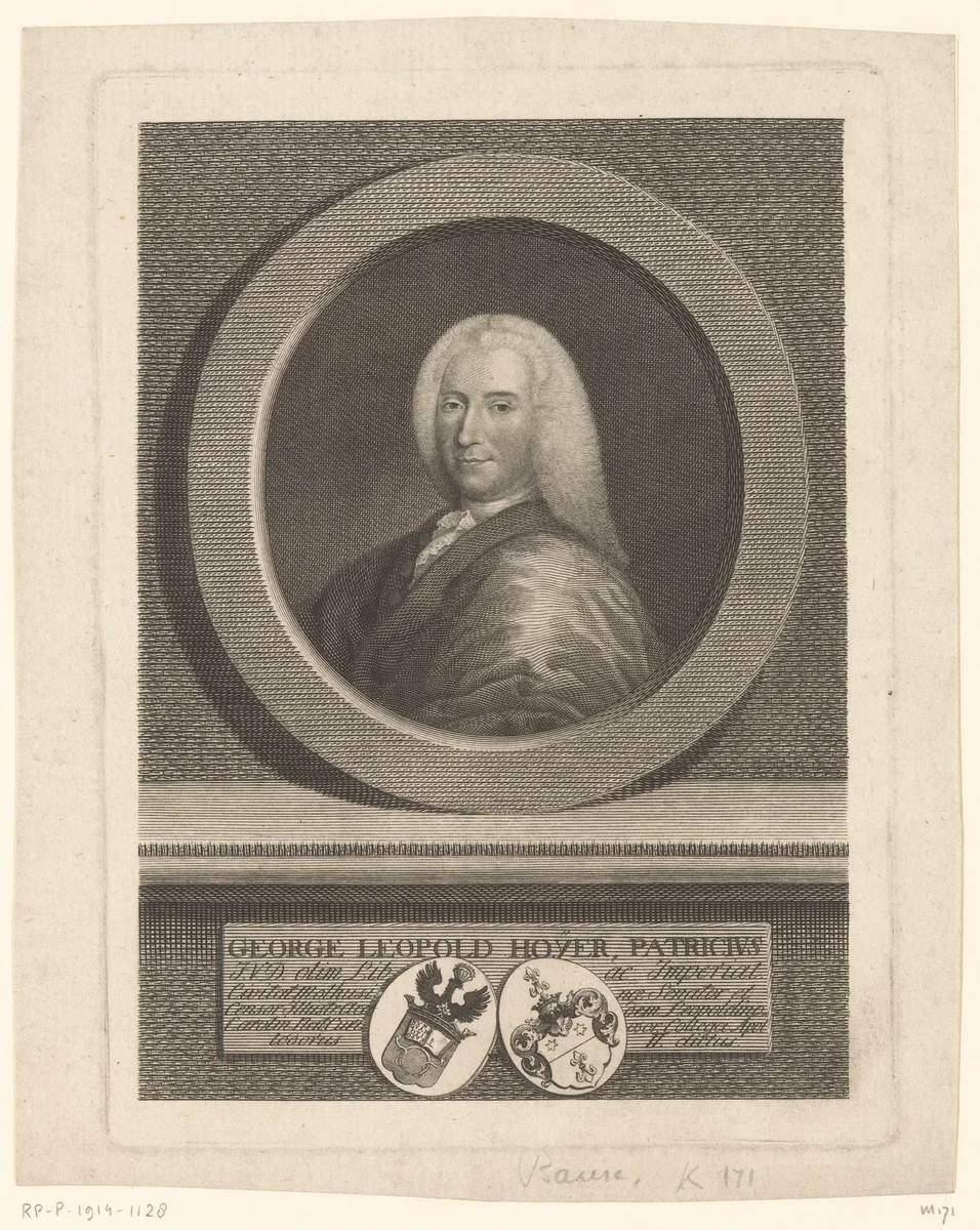 Portret van Georg Leopold Hoyer by Johann Friedrich Bause, print, 1759