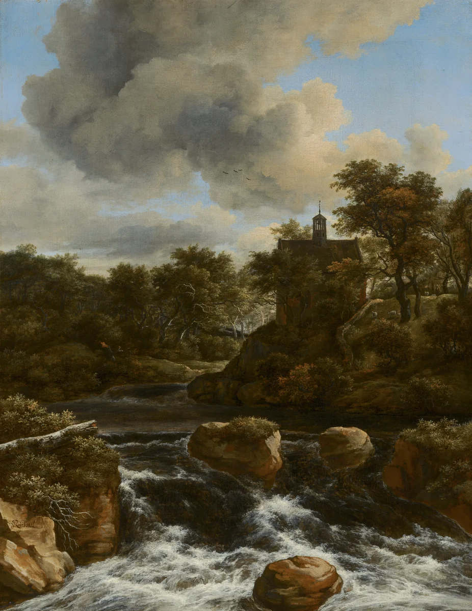 Chapel by a Waterfall by Jacob van Ruisdael, painting, 1670