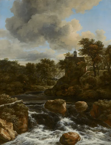 Chapel by a Waterfall by Jacob van Ruisdael, painting, 1670