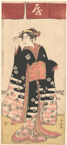 The Actor Ichikawa Monosuke II in an Unidentified Female Role by Katsukawa Shun'ei (勝川春英), print, 1779-1799