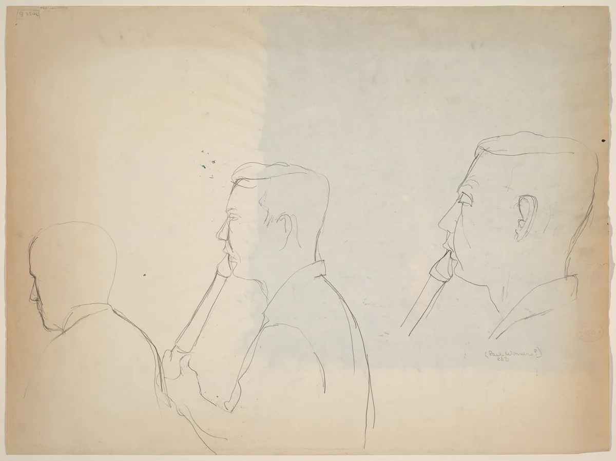 Untitled [three studies: head of a man playing a wind instrument] [verso] by Richard Diebenkorn, drawing, 1955-1967