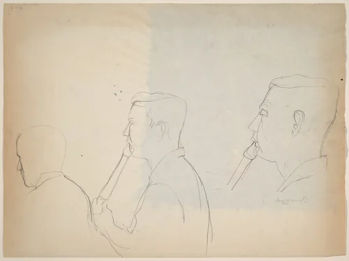 Untitled [three studies: head of a man playing a wind instrument] [verso] by Richard Diebenkorn, drawing, 1955-1967