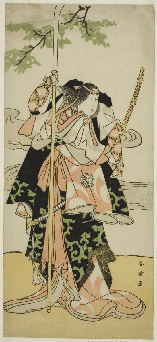 The Actor Segawa Kikunojo III as Lady Tomoe (Tomoe Gozen) in the Play Yasa Gumbai Miyako no Jindori, Performed at the Miyako Theater in the Eleventh Month, 1793 by Katsukawa Shun'ei (勝川春英), print, 1788-1798