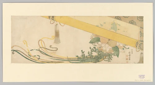 Basket of Flowers with Bamboo Blind by Katsushika Hokusai (葛飾 北斎), print, 1799-1810