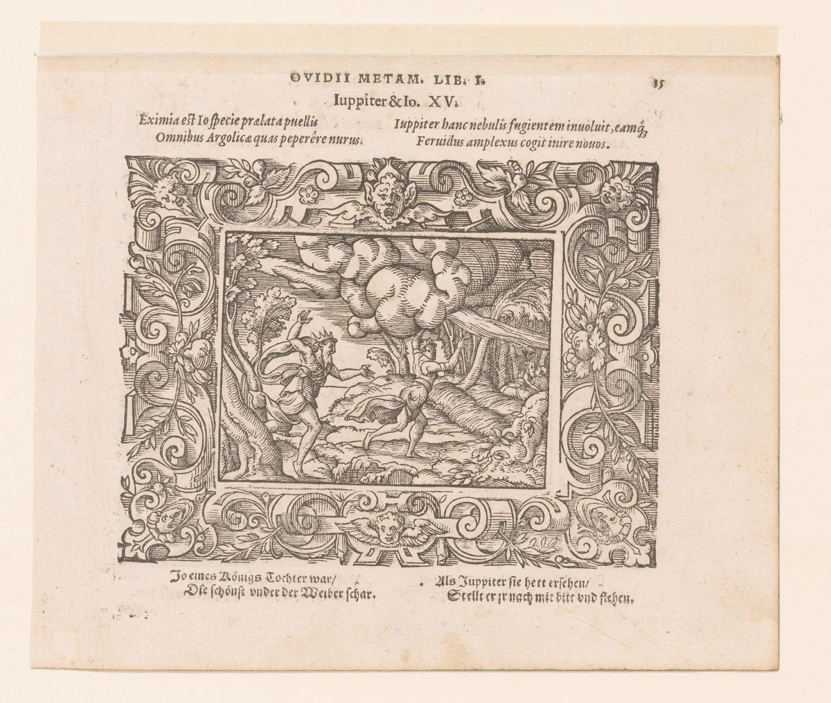 Jupiter achtervolgt Io by Virgilius Solis, print, 1569