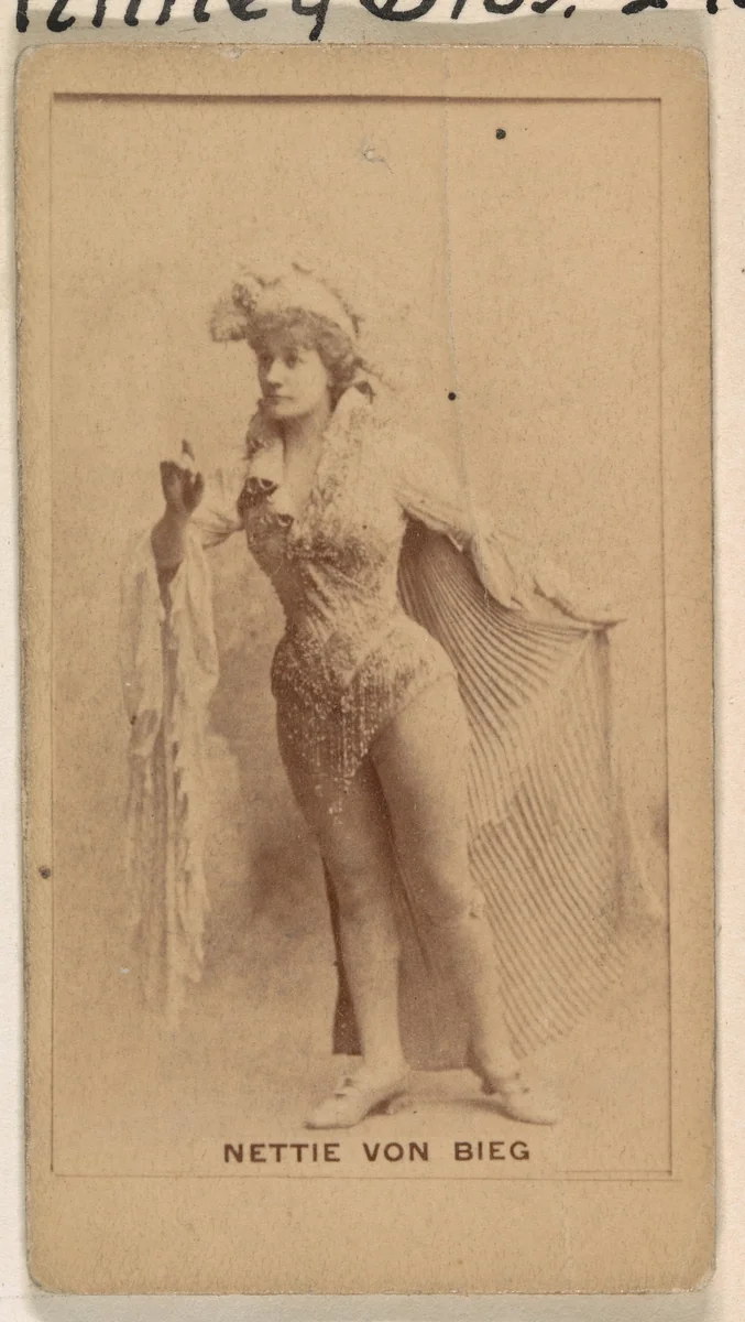 Nettie Von Bieg, from the Actresses series (N245) issued by Kinney Brothers to promote Sweet Caporal Cigarettes by Kinney Brothers Tobacco Company, photograph, 1890