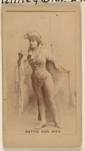 Nettie Von Bieg, from the Actresses series (N245) issued by Kinney Brothers to promote Sweet Caporal Cigarettes by Kinney Brothers Tobacco Company, photograph, 1890