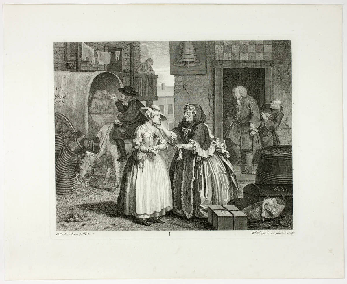 Plate one, from A Harlot's Progress by William Hogarth, print, 1732