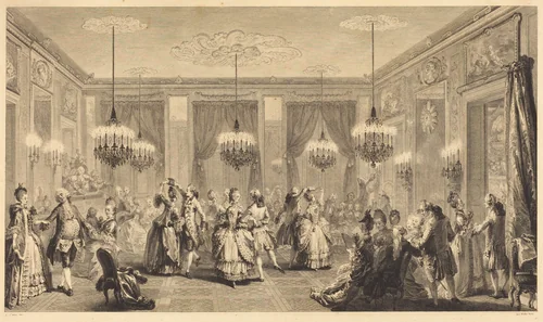 Le bal paré by Antoine-Jean Duclos; Augustin de Saint-Aubin, print, 1774