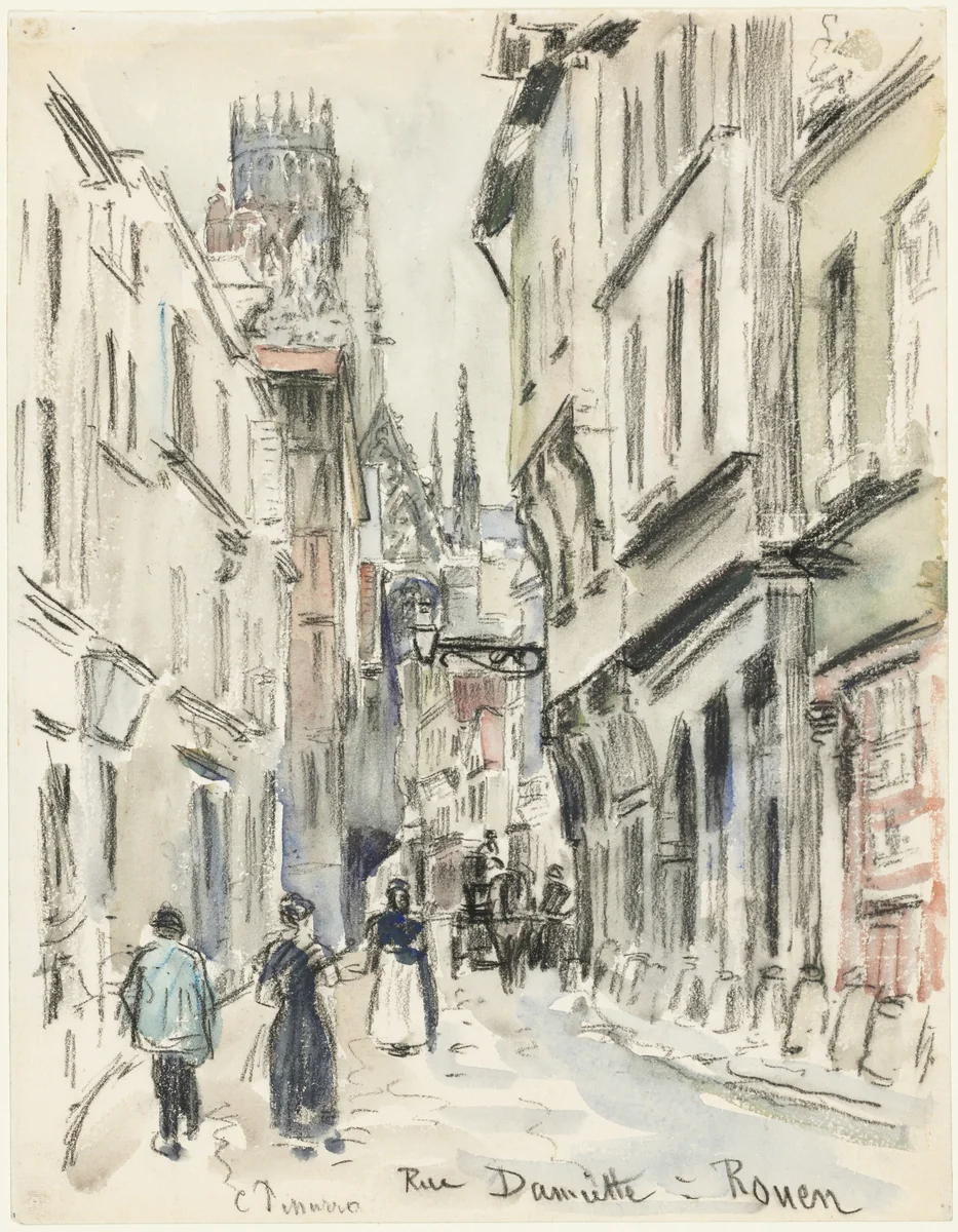 Rue Damiette, Rouen by Camille Pissarro, drawing, 1879-1889