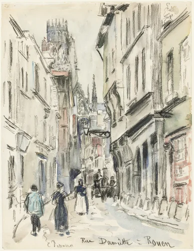 Rue Damiette, Rouen by Camille Pissarro, drawing, 1879-1889