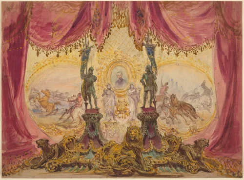 Stage Set With Paintings And Statues by Robert Caney, drawing, 1552-1615