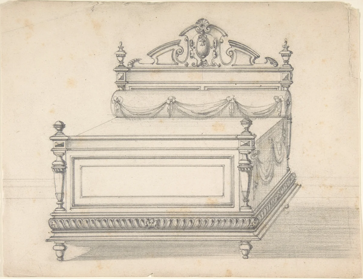 Design for Bed by anonymous, drawing, 1800-1899