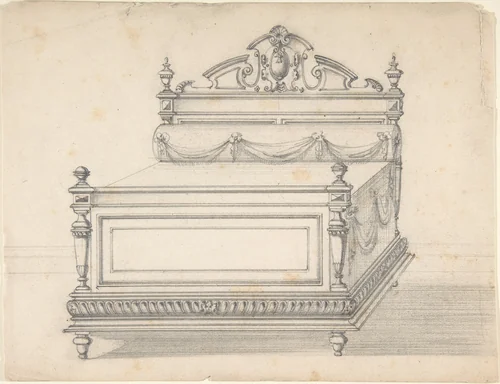 Design for Bed by anonymous, drawing, 1800-1899