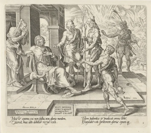 Job hoort het slechte nieuws van vier boodschappers by Unknown, print, 1564-1568