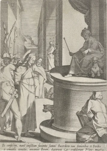 Christus voor Pilatus by Pieter de Jode, print, 1590-1632