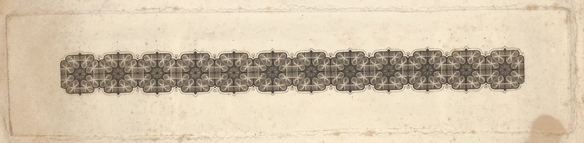 Banknote motif: band of lathe work ornament by Cyrus Durand, print, 1819-1847