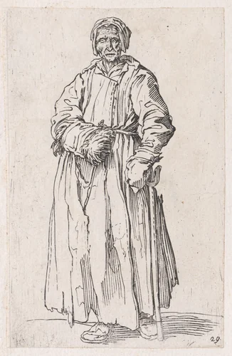Reverse Copy of Le Mendiant aux Béquilles Coiffée d'un Chapeau et Vu de Dos (The Beggar with Crutches Wearing a Hat and Viewed from Behind), from Les Gueux suite appelée aussi Les Mendiants, Les Baroni, ou Les Barons (The Beggars, also called the Barons) by anonymous, print, 1625-1700