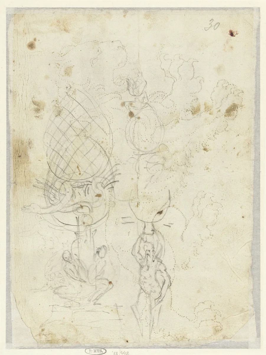 Schetsen van vaatwerk by anonymous, drawing, 1550-1599