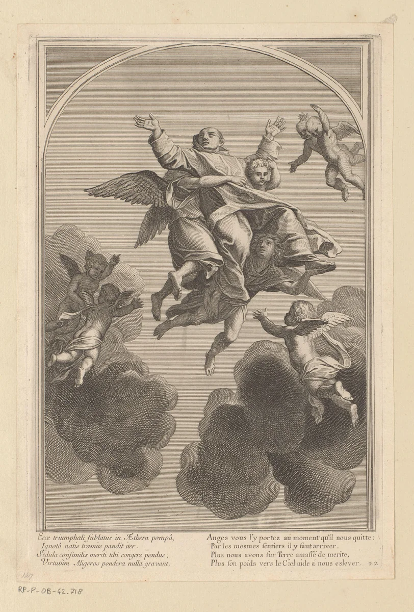 Heilige Bruno ten hemel opgenomen by Sébastien Leclerc, print, 1647-1714