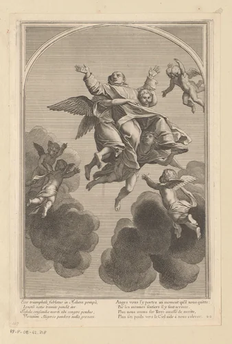 Heilige Bruno ten hemel opgenomen by Sébastien Leclerc, print, 1647-1714