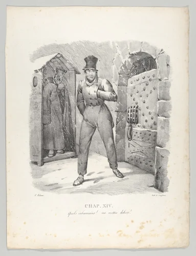 Chap. XIV: Quels inhumains! me mettre dehors! (How inhuman to put me out-of-doors!) by Victor Adam, print, 1824