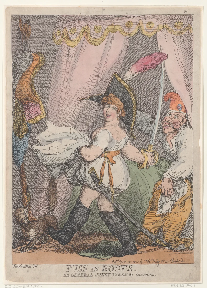 Puss in Boots or General Junot Taken by Surprise by Thomas Rowlandson, print, 1811