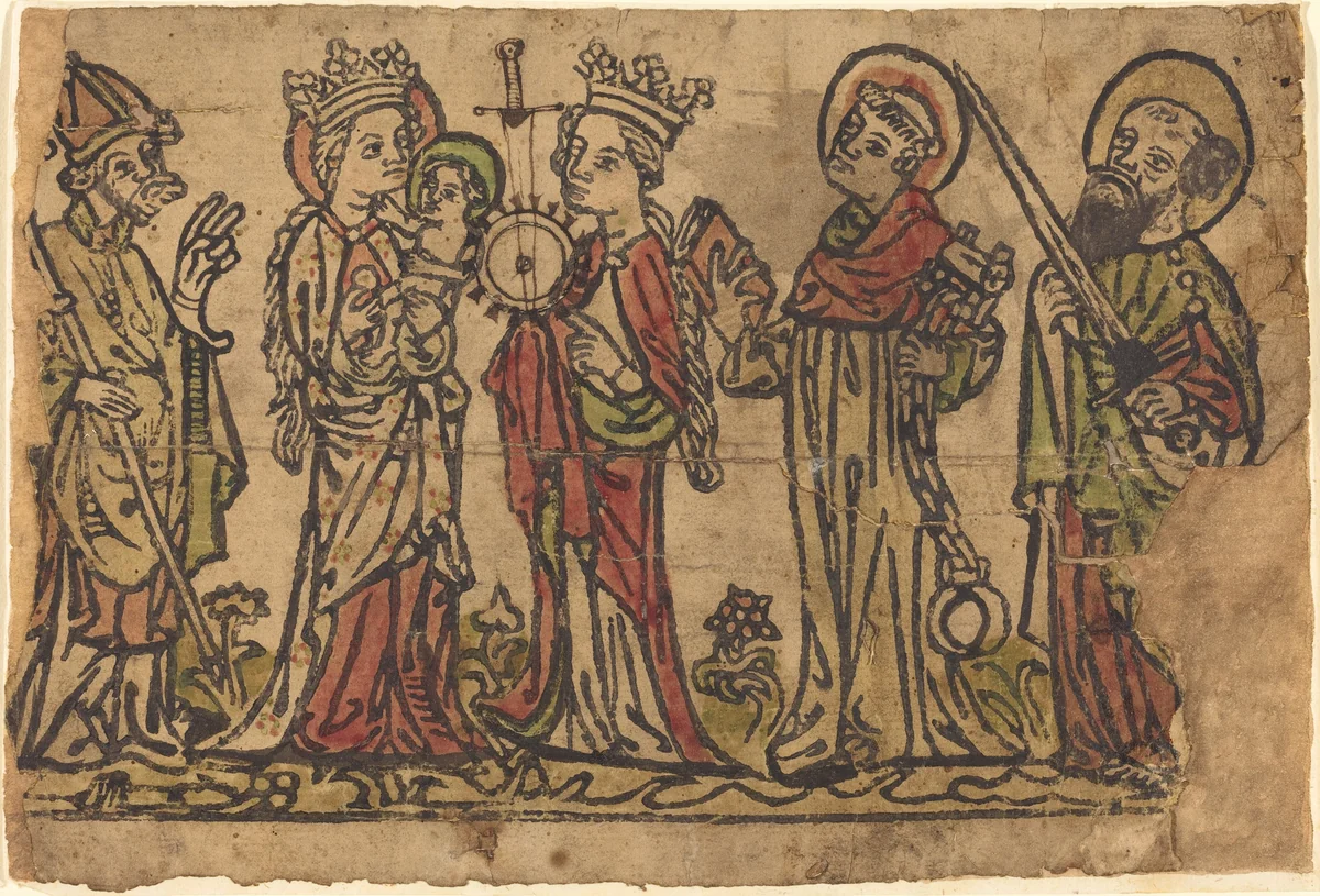 Madonna and Child with Four Saints by German 15th Century, print, 1410-1430