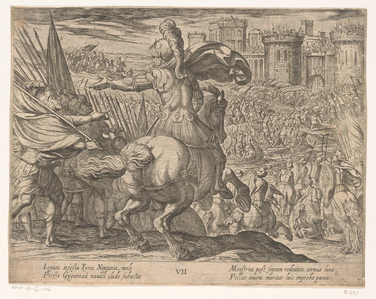 Alexander de Grote valt Tyrus aan vanuit zee by Antonio Tempesta, print, 1608