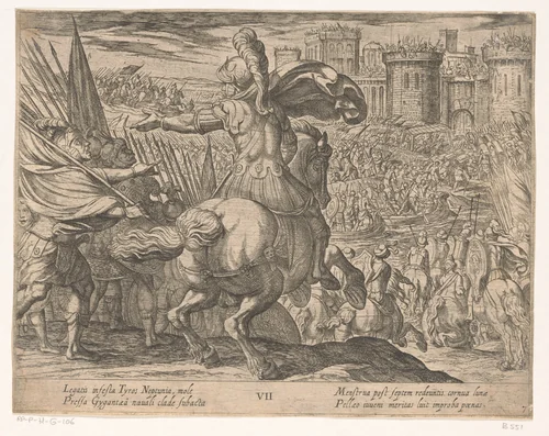 Alexander de Grote valt Tyrus aan vanuit zee by Antonio Tempesta, print, 1608