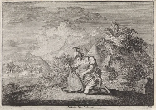 Gideon en de natte schaapsvacht by Jan Luyken, print, 1703-1762