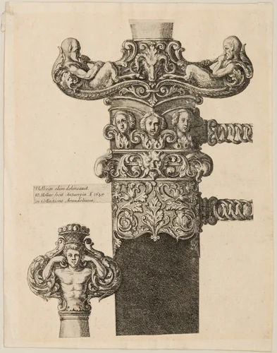 Print of Designs for a Pommel, Quillons, and Locket by Hans Holbein the Younger, print, 1645