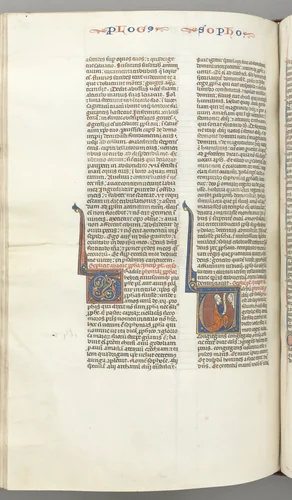 Fol. 362v, Zephaniah, historiated initial V, Zephaniah kneeling with a scroll, bust of God above by Unknown, book, 1270-1300