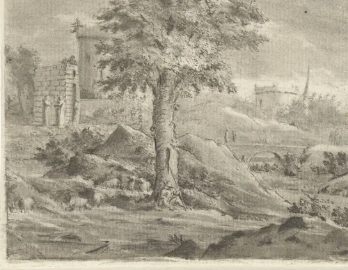 Landschap met herder en schapen by Jurriaan Cootwijck, print, 1724-1798